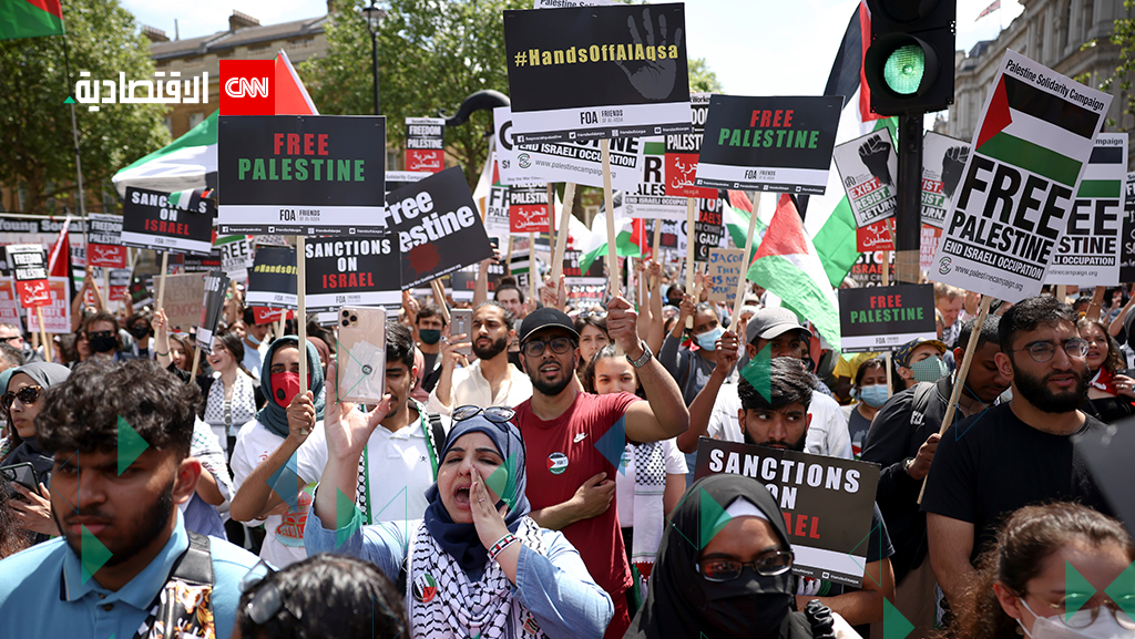 المظاهرات المؤيدة لفلسطين أمام داونينغ ستريت في بريطانيا