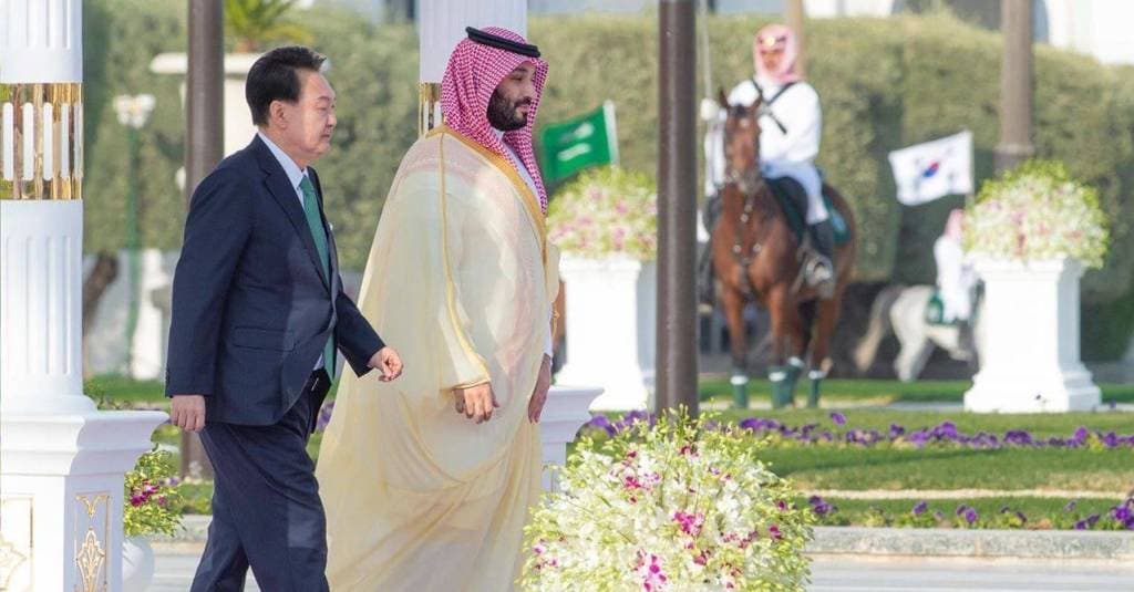 الأمير محمد بن سلمان بن عبدالعزيز آل سعود، ولي العهد السعودي يستقبل رئيس جمهورية كوريا