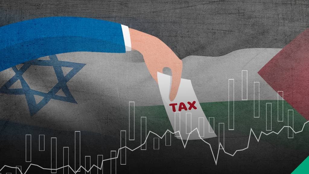 علما فلسطين وإسرائيل وبينهما كلمة ضرائب