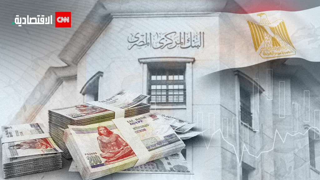 صورة للبنك المركزي المصري وبجواره مئات الجنيهات