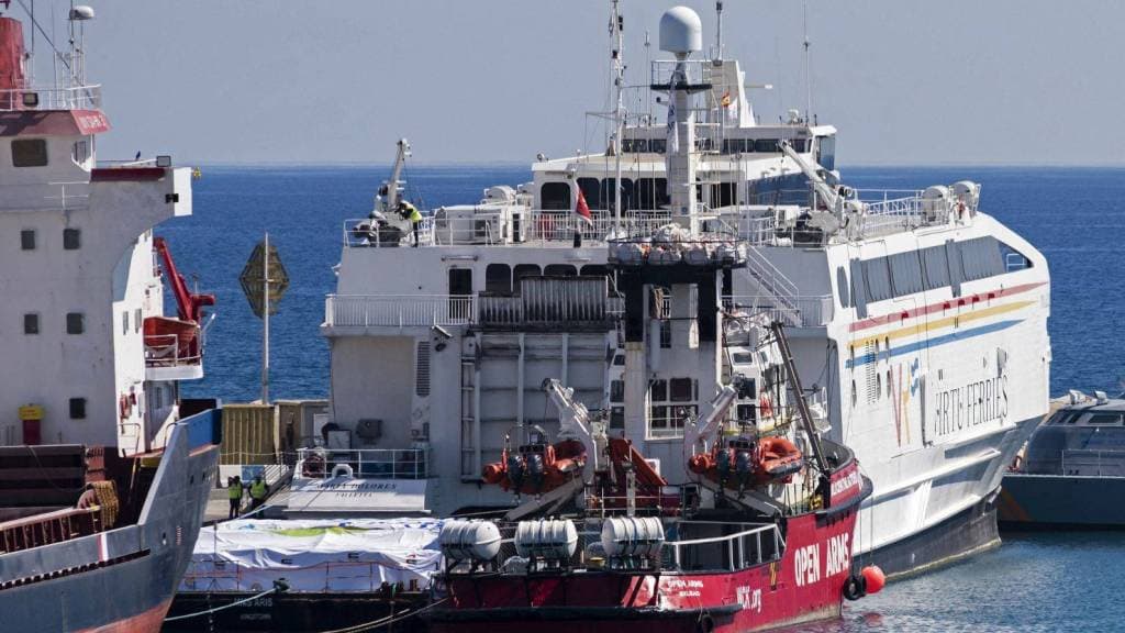 سفينة أوبن آرمز في ميناء لارنكا القبرصي في الحادي عشر من مارس آذار 2024.(غيتي)