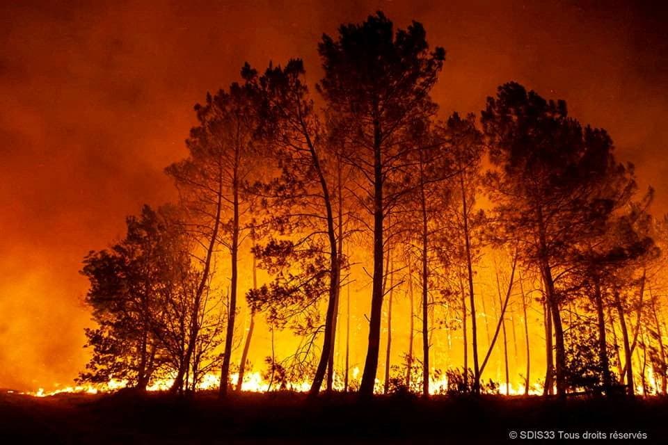 صورة أرشيفية لأحد حرائق الغابات في منطقة جيروند بجنوب غرب فرنسا (رويترز)
